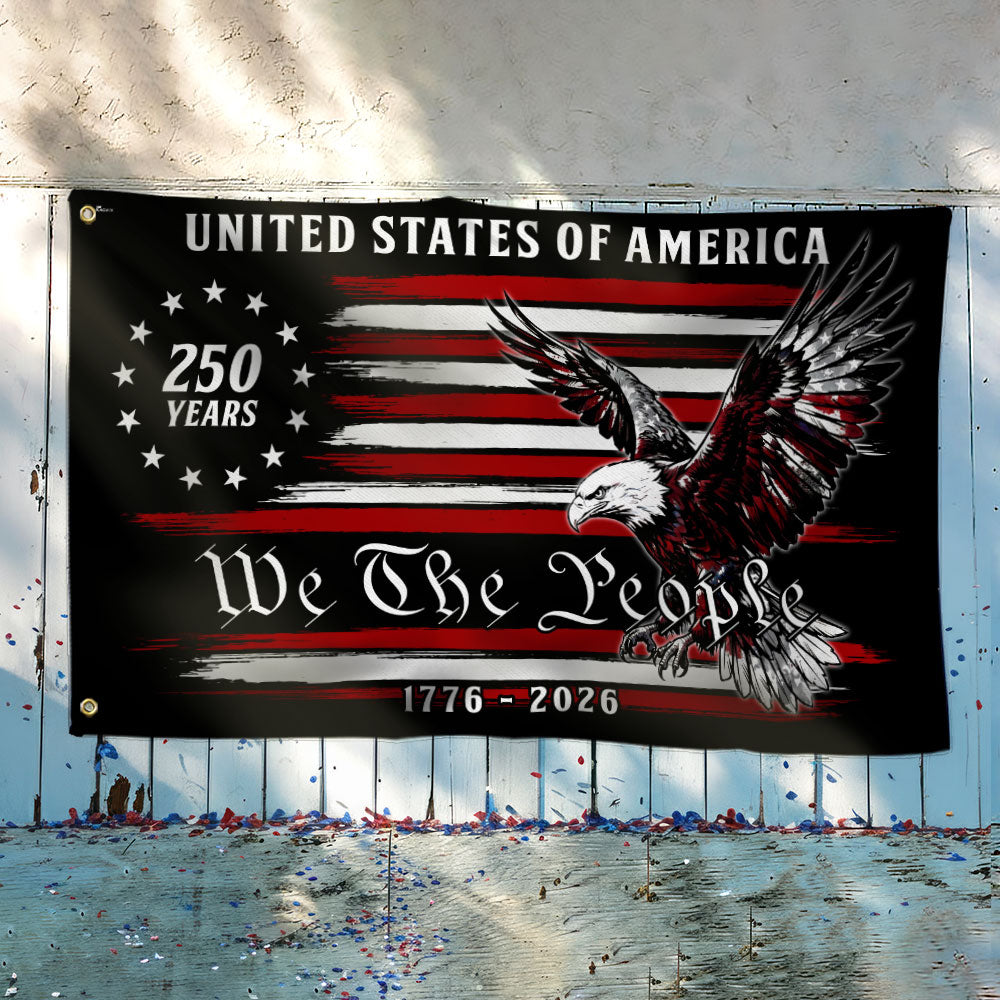 250 Years of America Decor, 1776 2026 We The People Patriotic Grommet Flag