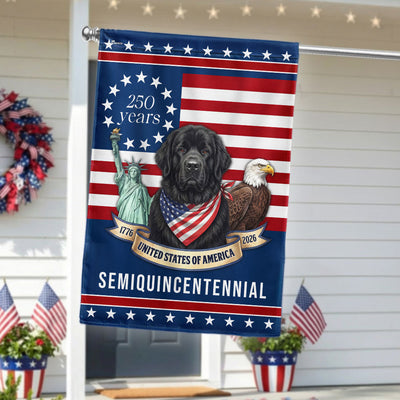 Patriotic Newfoundland Dog Garden Flag, 250 Years American Flag Decor