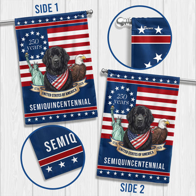 Patriotic Newfoundland Dog Garden Flag, 250 Years American Flag Decor