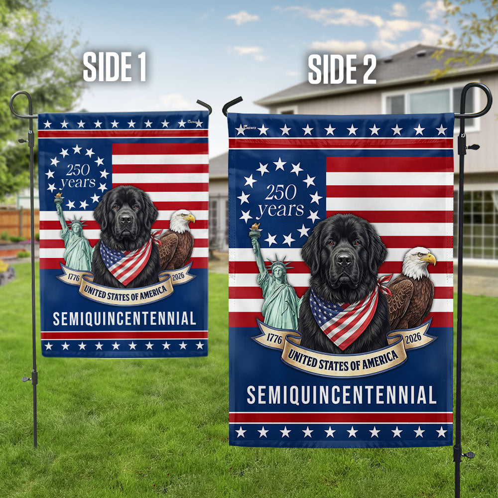 Patriotic Newfoundland Dog Garden Flag, 250 Years American Flag Decor