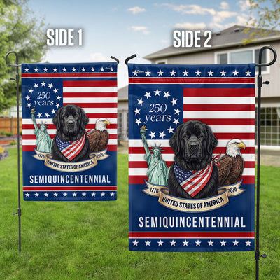 Patriotic Newfoundland Dog Garden Flag, 250 Years American Flag Decor