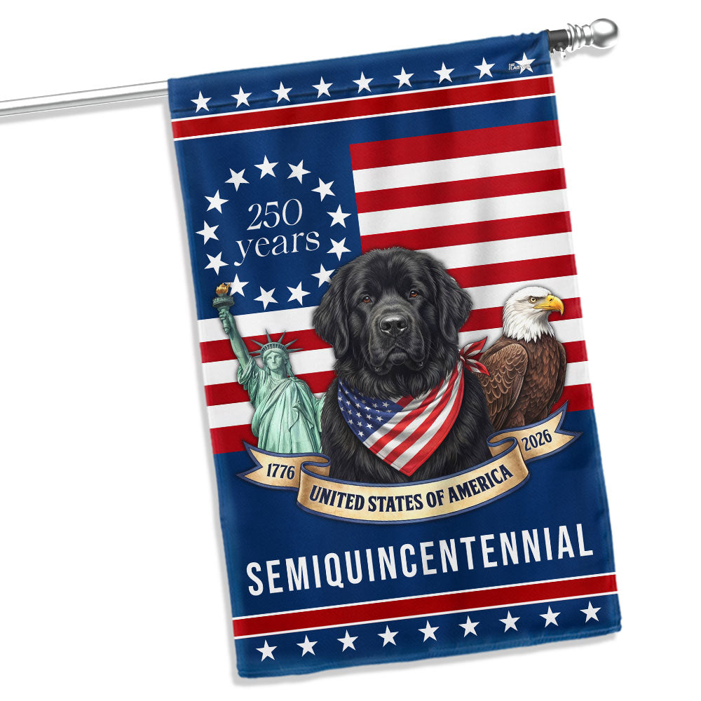 Patriotic Newfoundland Dog Garden Flag, 250 Years American Flag Decor