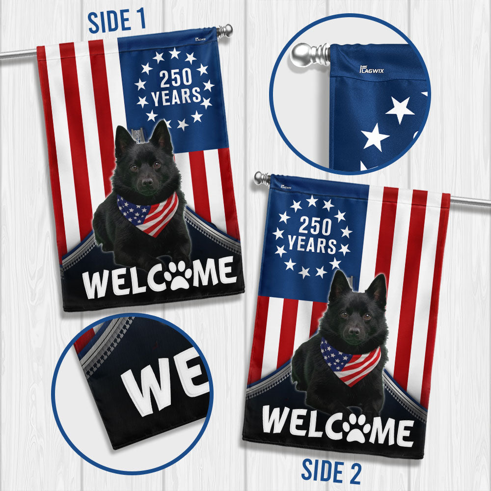Patriotic Welcome Dog Garden Flag, 250 Years Schipperke 1776 2026 Flag Decor