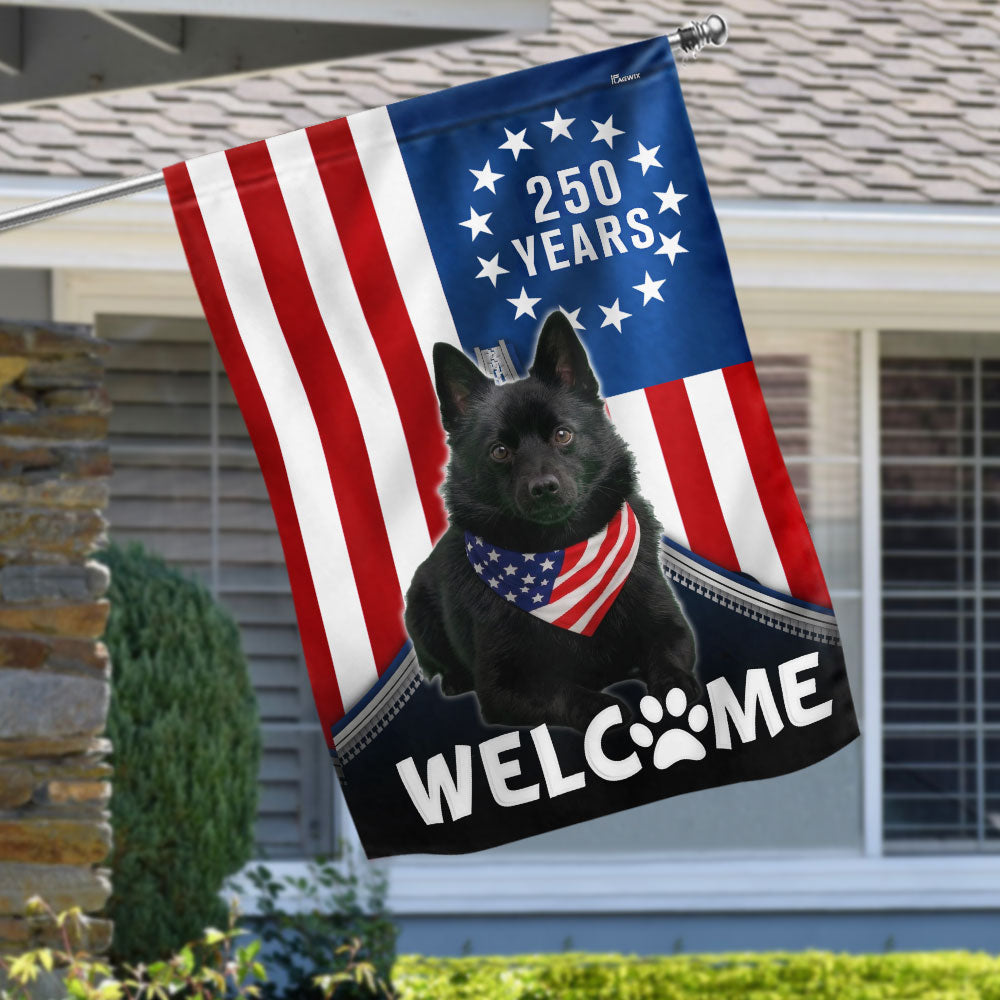Patriotic Welcome Dog Garden Flag, 250 Years Schipperke 1776 2026 Flag Decor