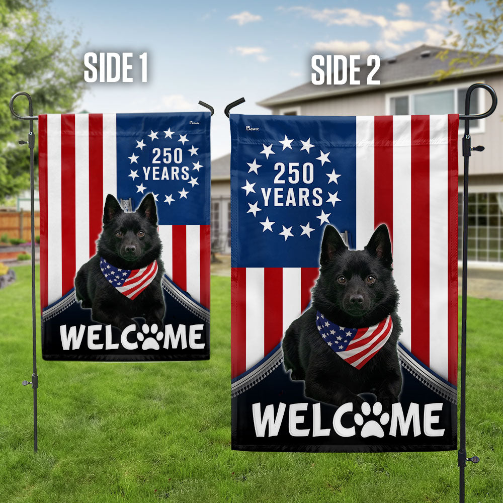 Patriotic Welcome Dog Garden Flag, 250 Years Schipperke 1776 2026 Flag Decor