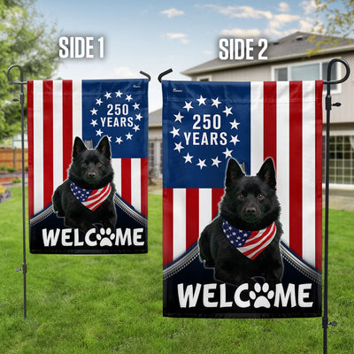 Patriotic Welcome Dog Garden Flag, 250 Years Schipperke 1776 2026 Flag Decor