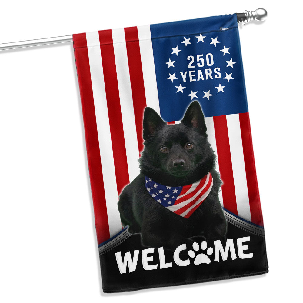 Patriotic Welcome Dog Garden Flag, 250 Years Schipperke 1776 2026 Flag Decor