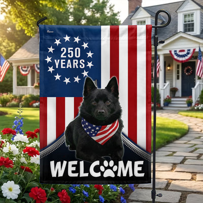 Patriotic Welcome Dog Garden Flag, 250 Years Schipperke 1776 2026 Flag Decor