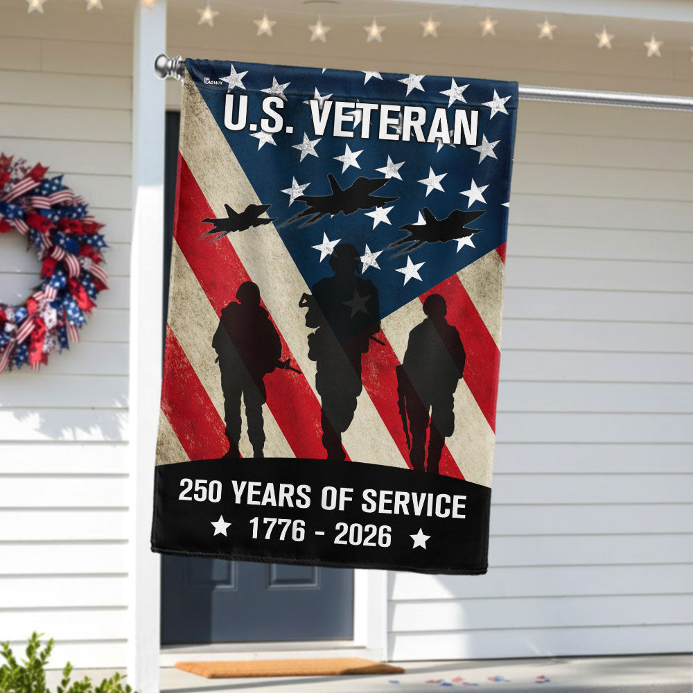 250 Years of Service American Flag, US Veteran 1776 2026 Flag Decor
