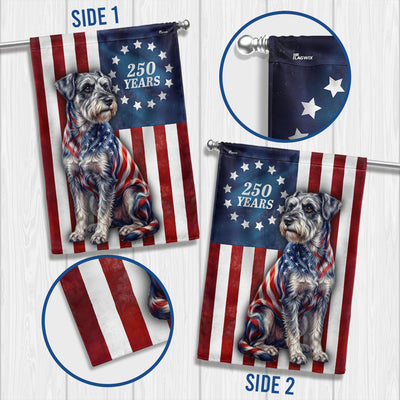 Patriotic Schnauzer Garden Flag, 250 Years 1776 2026 Flag Decor for Dog Lover