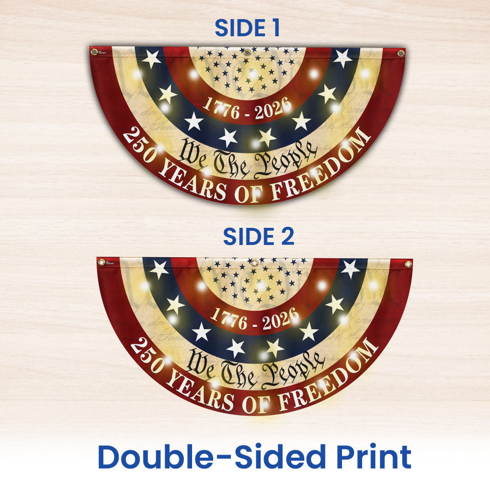 Patriotic American Fan Flag, 250 Years of Freedom 1776 2026 Solar Led Flag Decor
