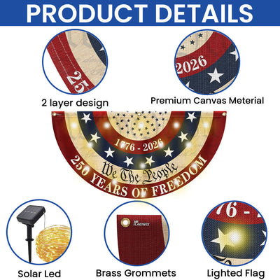 Patriotic American Fan Flag, 250 Years of Freedom 1776 2026 Solar Led Flag Decor