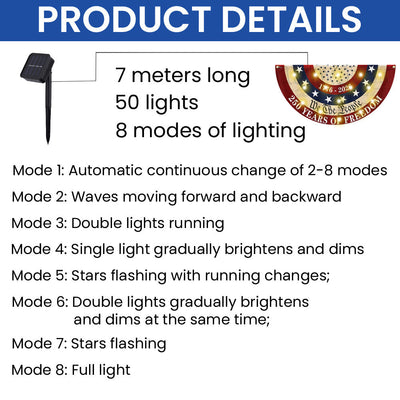 Patriotic American Fan Flag, 250 Years of Freedom 1776 2026 Solar Led Flag Decor