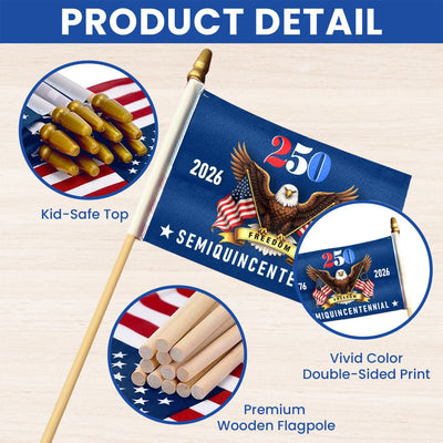 Patriotic American Flag, 250 Years of Freedom 1776 2026 Handheld Flag