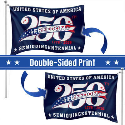250 Years of Freedom American Flag, Patriotic Anniversary 1776 2026 Grommet Flag