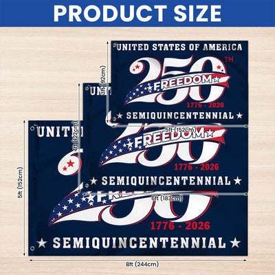 250 Years of Freedom American Flag, Patriotic Anniversary 1776 2026 Grommet Flag