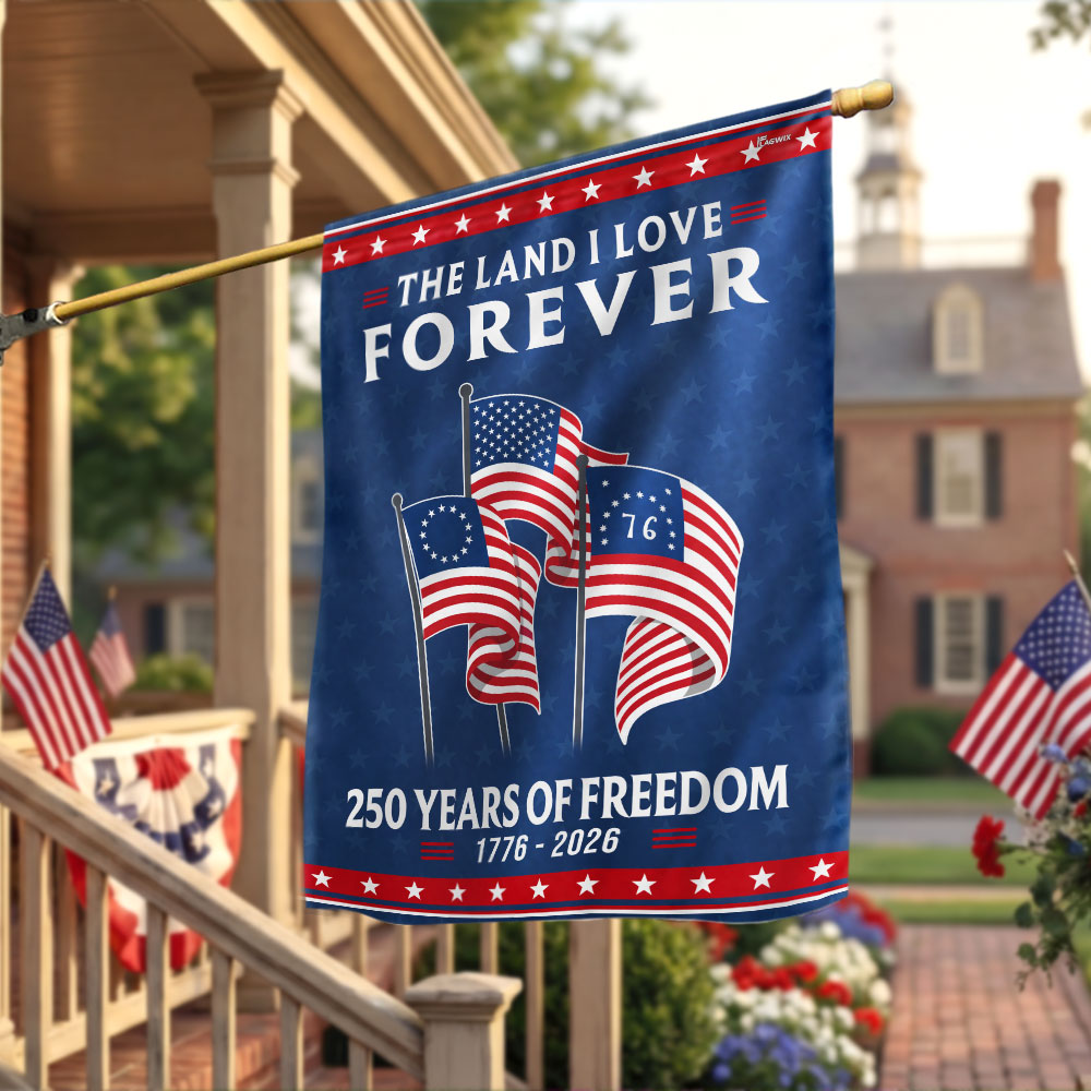 250 Years Heritage Decor with Betsy Ross Bennington 76 American Flag, God Bless America The Land I love 1776 2026 Flag Decor
