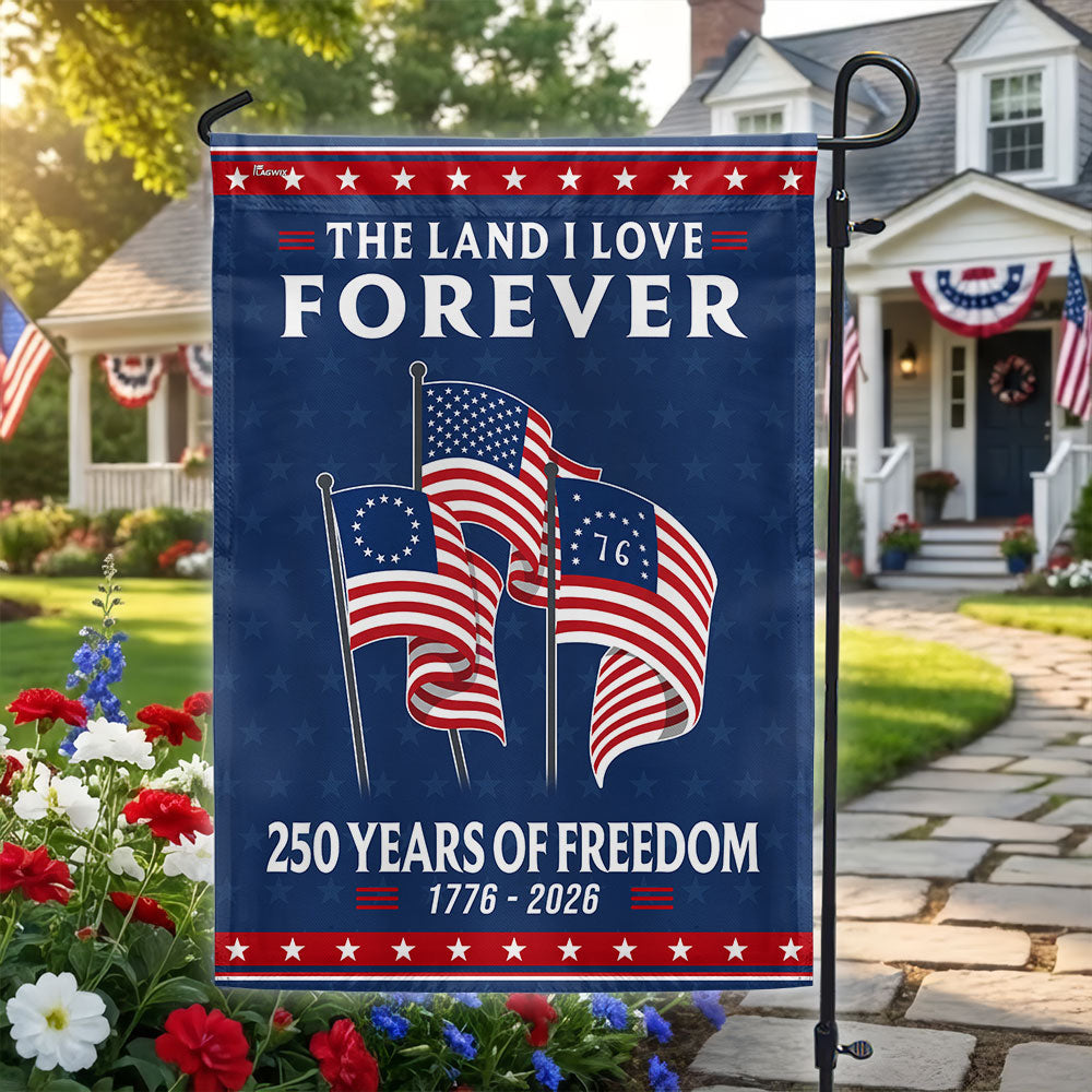 250 Years Heritage Decor with Betsy Ross Bennington 76 American Flag, God Bless America The Land I love 1776 2026 Flag Decor