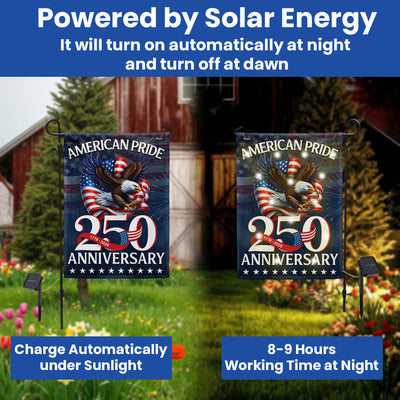 American Pride Flag Decor, Patriotic 250th Anniversary Eagle 1776–2026 Solar LED Flag