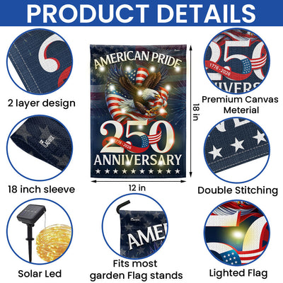 American Pride Flag Decor, Patriotic 250th Anniversary Eagle 1776–2026 Solar LED Flag