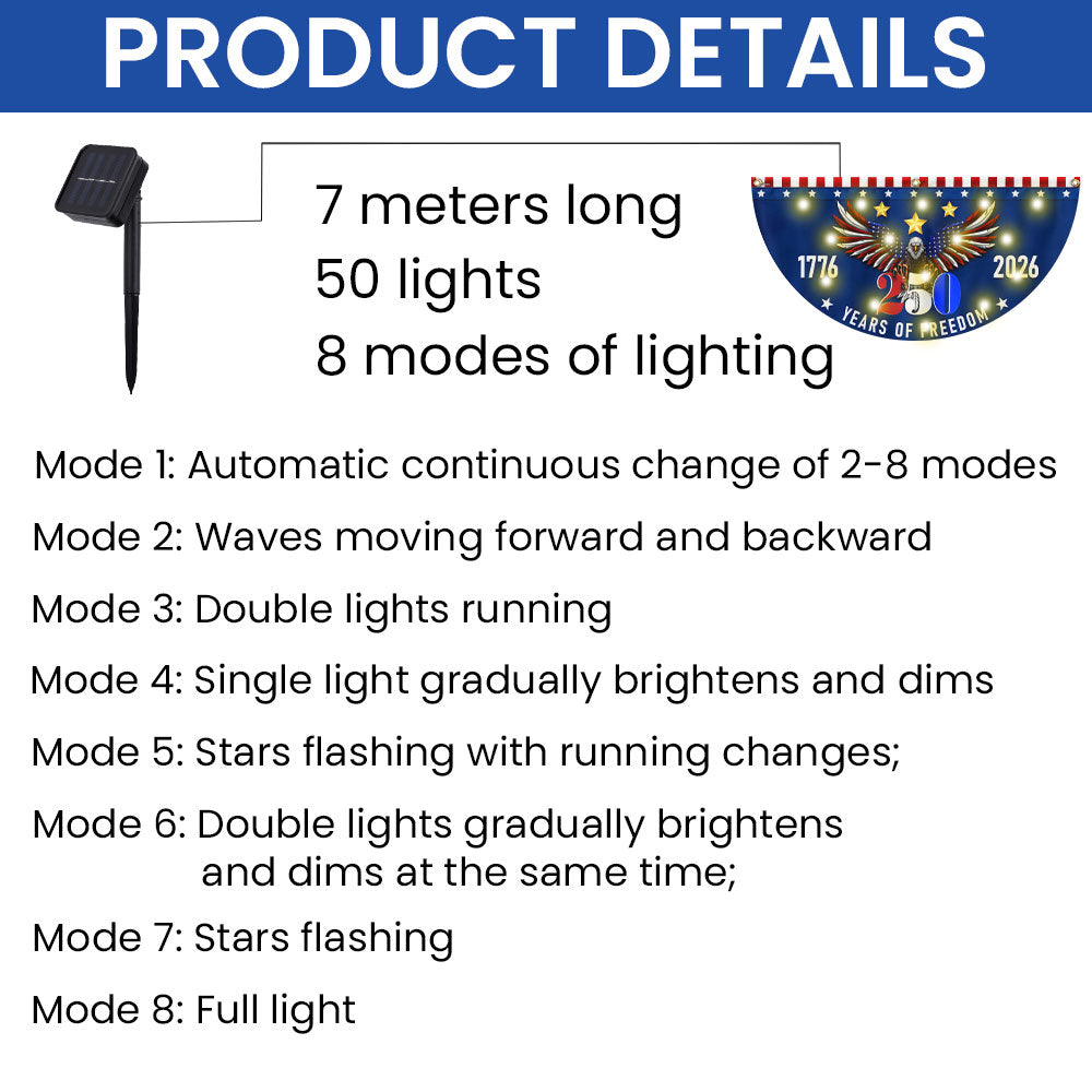 250 Years of Freedom Fan Flag, Patriotic American 1776 2026 Solar LED Flag