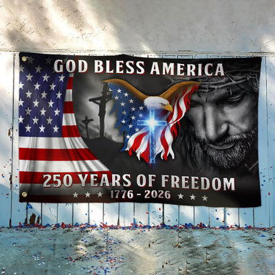 Patriotic Christian 250 Years of Freedom Flag,  God Bless America 1776 2026 Grommet Flag