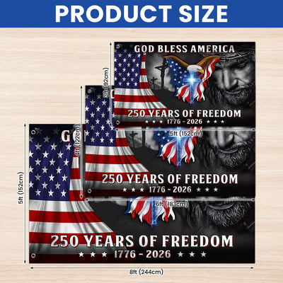 Patriotic Christian 250 Years of Freedom Flag,  God Bless America 1776 2026 Grommet Flag