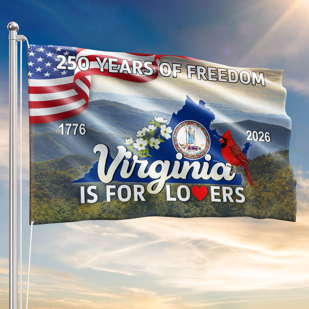 250 VA American 1776 2026 Grommet Flag, Virginia Is For Lovers Cardinal and Dogwood Flower Decor Flag