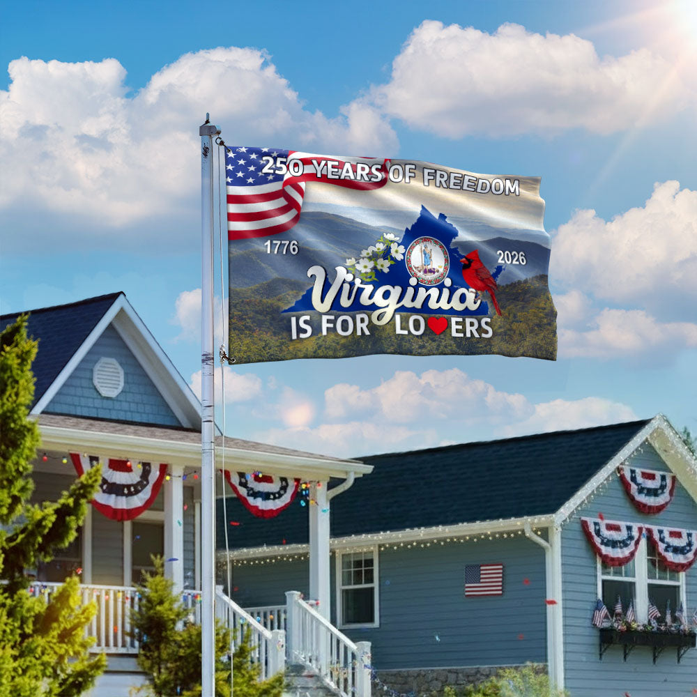 250 VA American 1776 2026 Grommet Flag, Virginia Is For Lovers Cardinal and Dogwood Flower Decor Flag