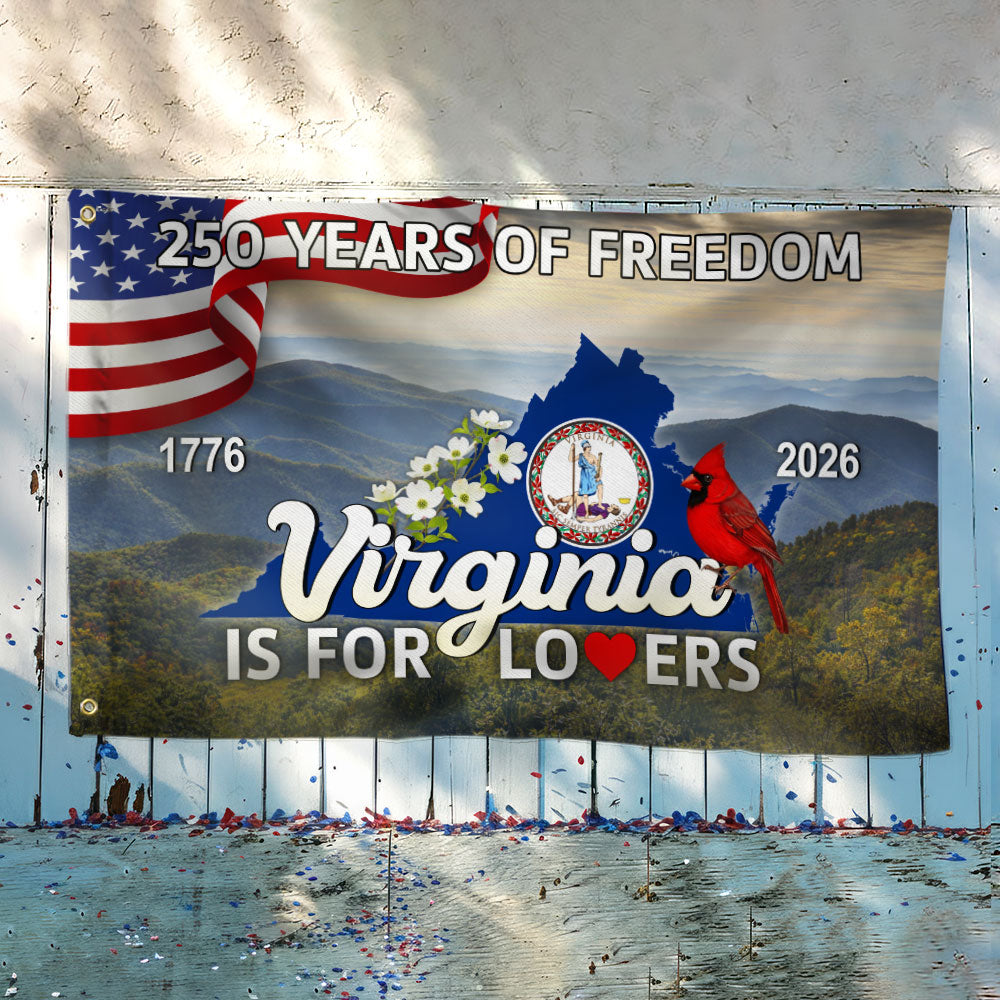 250 VA American 1776 2026 Grommet Flag, Virginia Is For Lovers Cardinal and Dogwood Flower Decor Flag