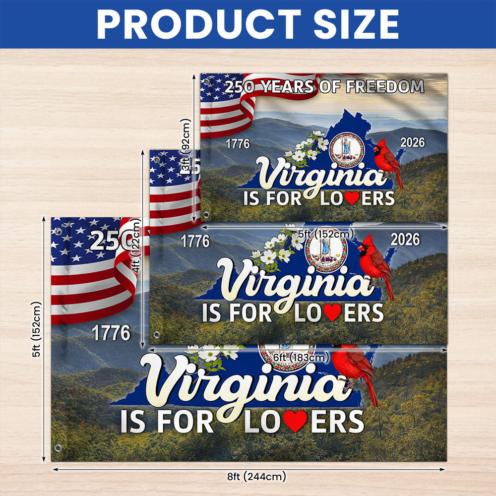 250 VA American 1776 2026 Grommet Flag, Virginia Is For Lovers Cardinal and Dogwood Flower Decor Flag