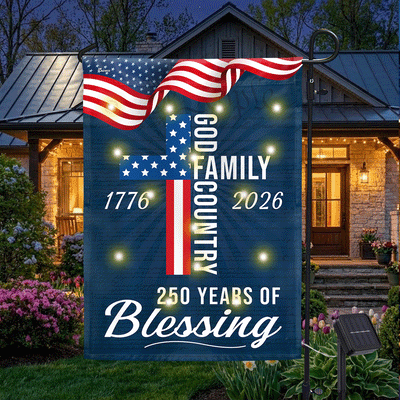 American Patriotic Solar Led Flag, 250 Years of Blessing God 1776 2026 Flag Decor