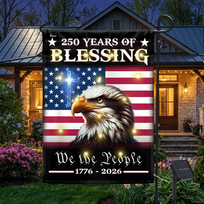 Patriotic 250 Years of Blessing 1776 2026 Flag, We The People American Solar LED Flag Outdoor Decor