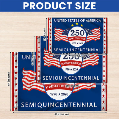 250 Years of Freedom Semiquincentennial Flag, United States of America 1776 2026 Grommet Flag