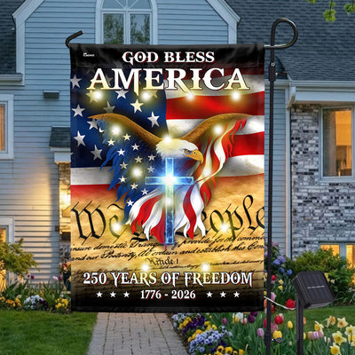 Patriotic God Bless America Flag, 250 Years of Freedom We The People 1776 2026 Solar Led Flag Decor