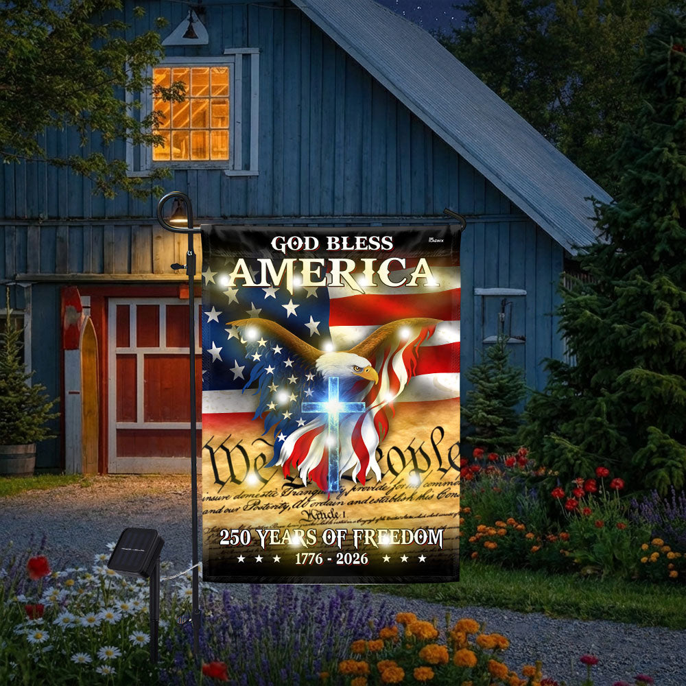 Patriotic God Bless America Flag, 250 Years of Freedom We The People 1776 2026 Solar Led Flag Decor