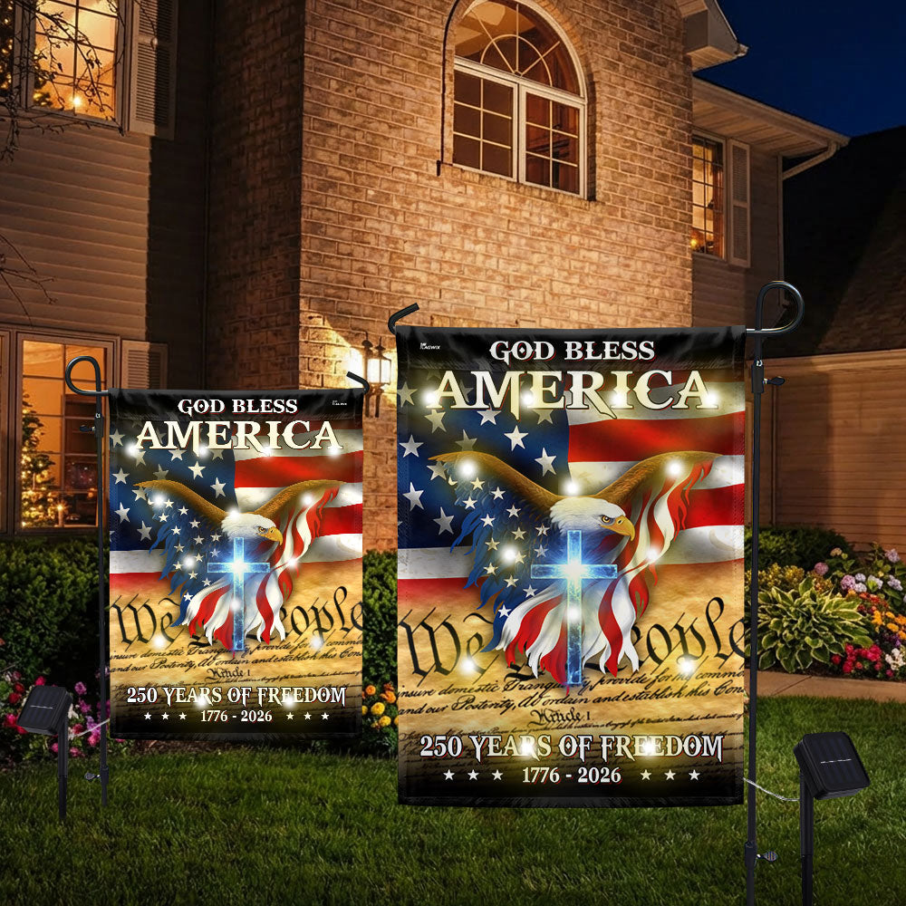 Patriotic God Bless America Flag, 250 Years of Freedom We The People 1776 2026 Solar Led Flag Decor