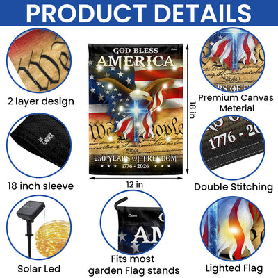 Patriotic God Bless America Flag, 250 Years of Freedom We The People 1776 2026 Solar Led Flag Decor