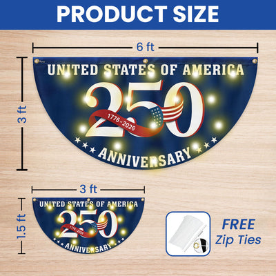 Patriotic 250 Years 1776 2026 Flag Decor, America Semiquincentennial Solar Led Fan Flag