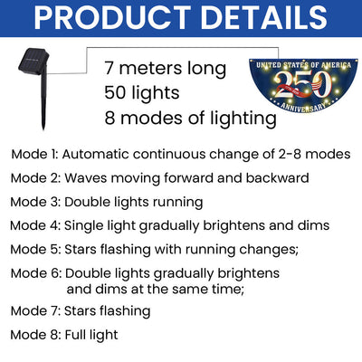 Patriotic 250 Years 1776 2026 Flag Decor, America Semiquincentennial Solar Led Fan Flag