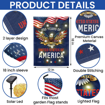 250 Years of Freedom American Flag, We The People 1776 2026 Solar LED Flag Decor