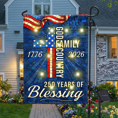 American 1776 2026 Patriotic Garden Flag, 250 Years of Blessing God Family Country Solar LED Flag
