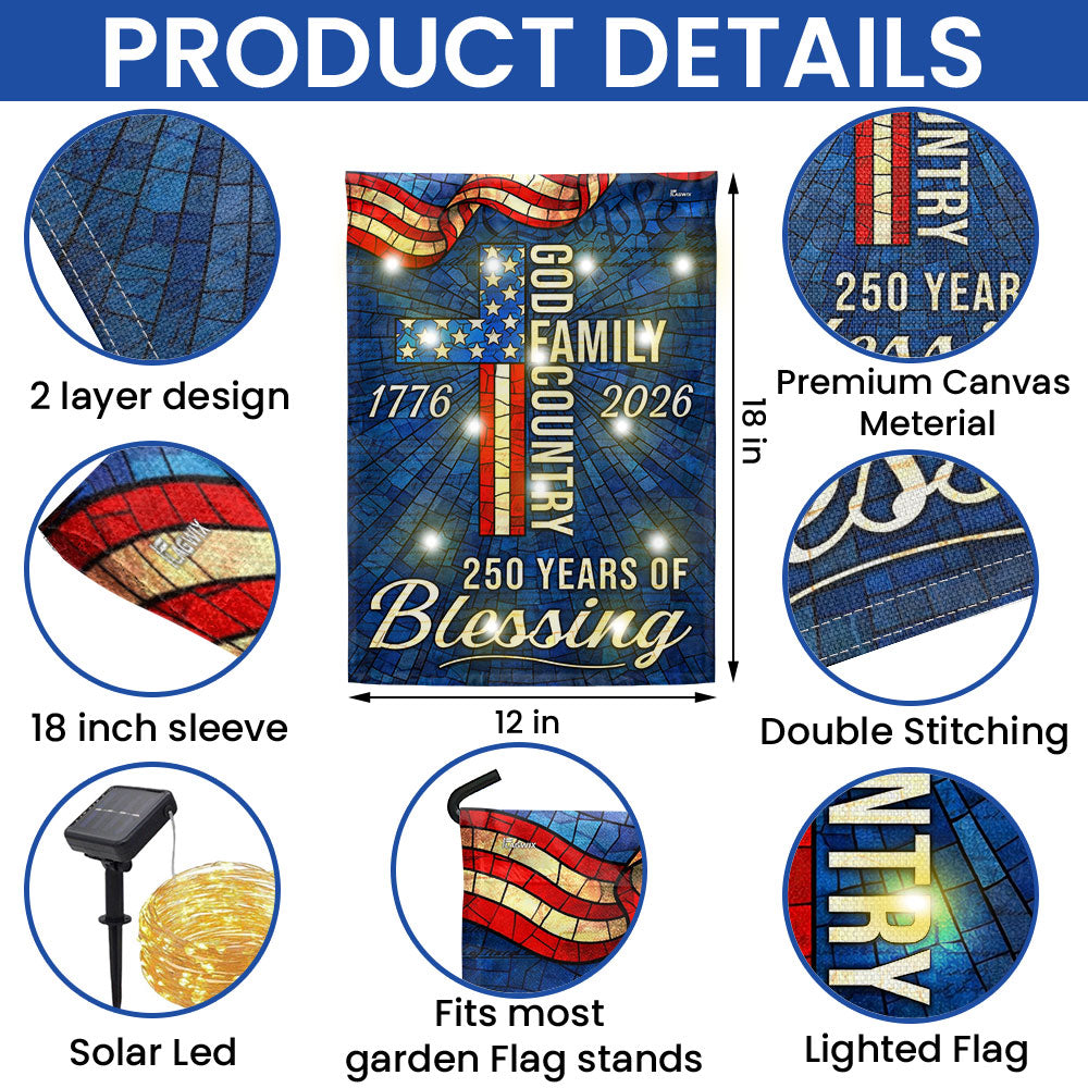American 1776 2026 Patriotic Garden Flag, 250 Years of Blessing God Family Country Solar LED Flag