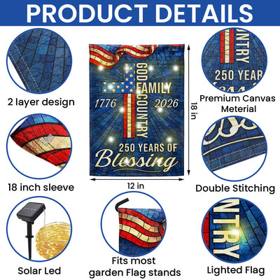 American 1776 2026 Patriotic Garden Flag, 250 Years of Blessing God Family Country Solar LED Flag