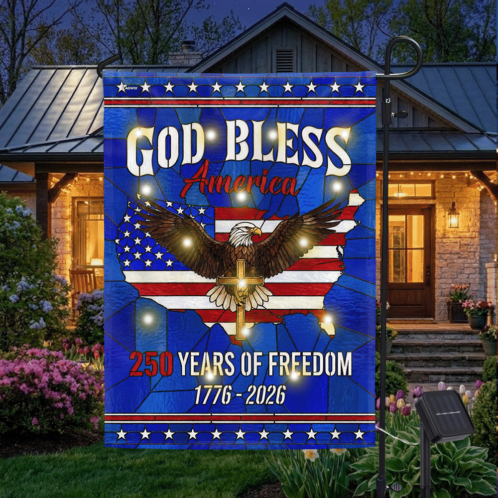 Patriotic Christ 250 Years of Freedom Flag, God Bless America 1776–2026 Solar LED Flag Decor