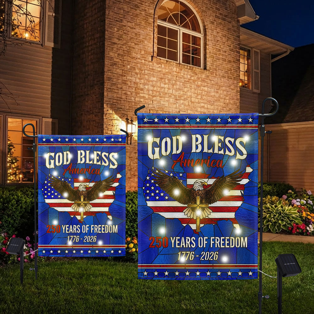 Patriotic Christ 250 Years of Freedom Flag, God Bless America 1776–2026 Solar LED Flag Decor