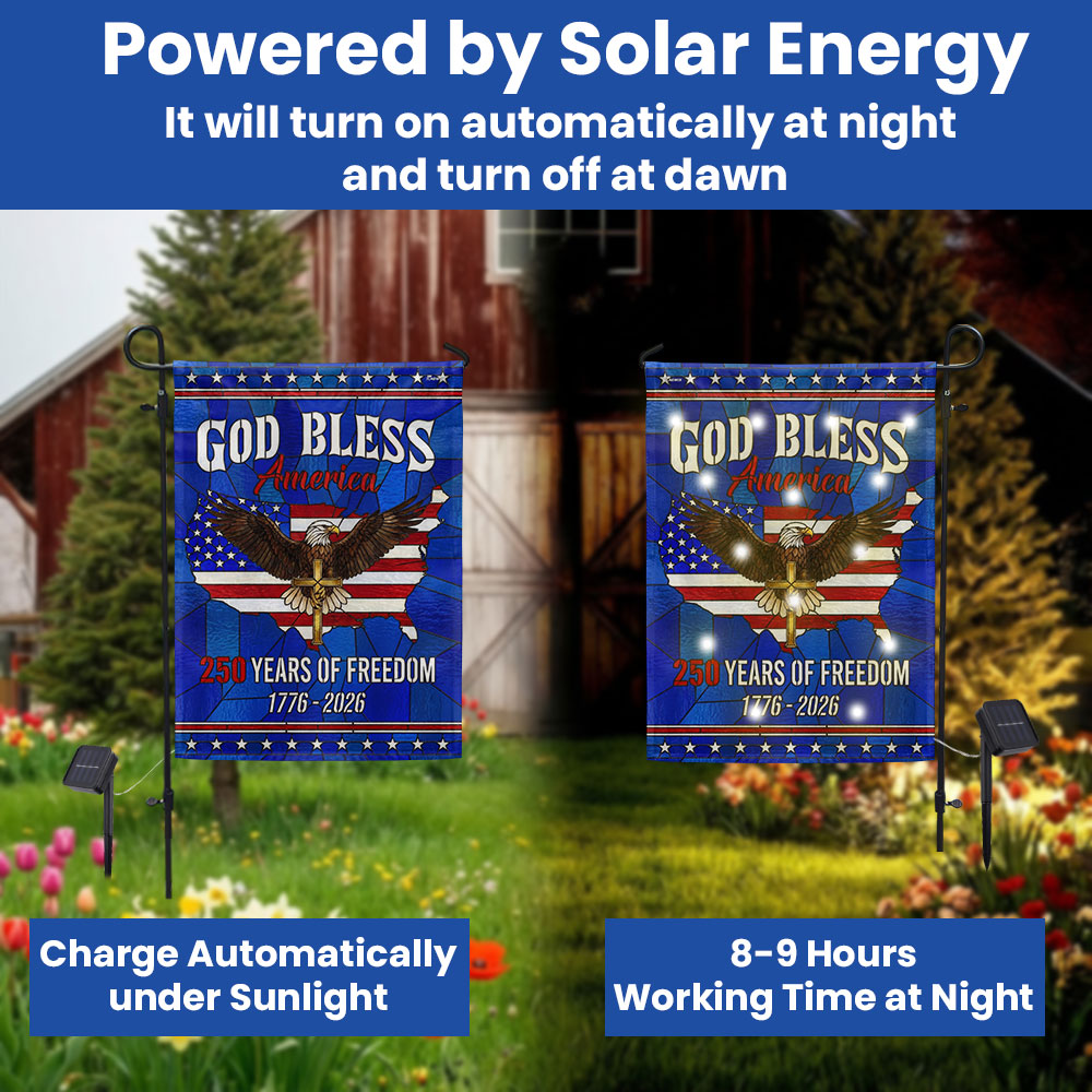 Patriotic Christ 250 Years of Freedom Flag, God Bless America 1776–2026 Solar LED Flag Decor