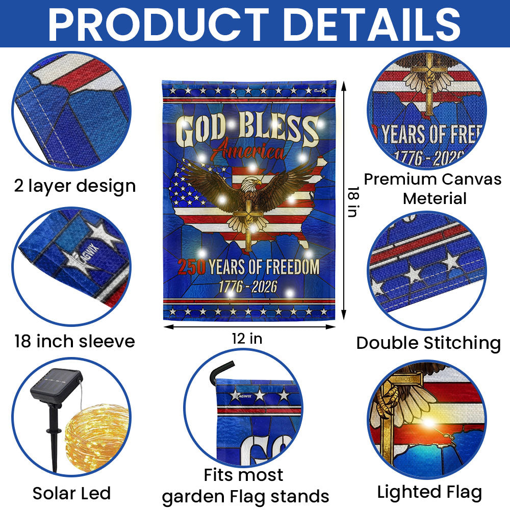 Patriotic Christ 250 Years of Freedom Flag, God Bless America 1776–2026 Solar LED Flag Decor