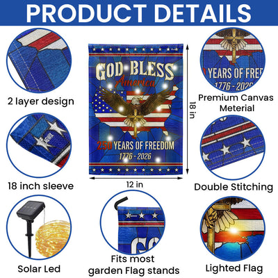 Patriotic Christ 250 Years of Freedom Flag, God Bless America 1776–2026 Solar LED Flag Decor