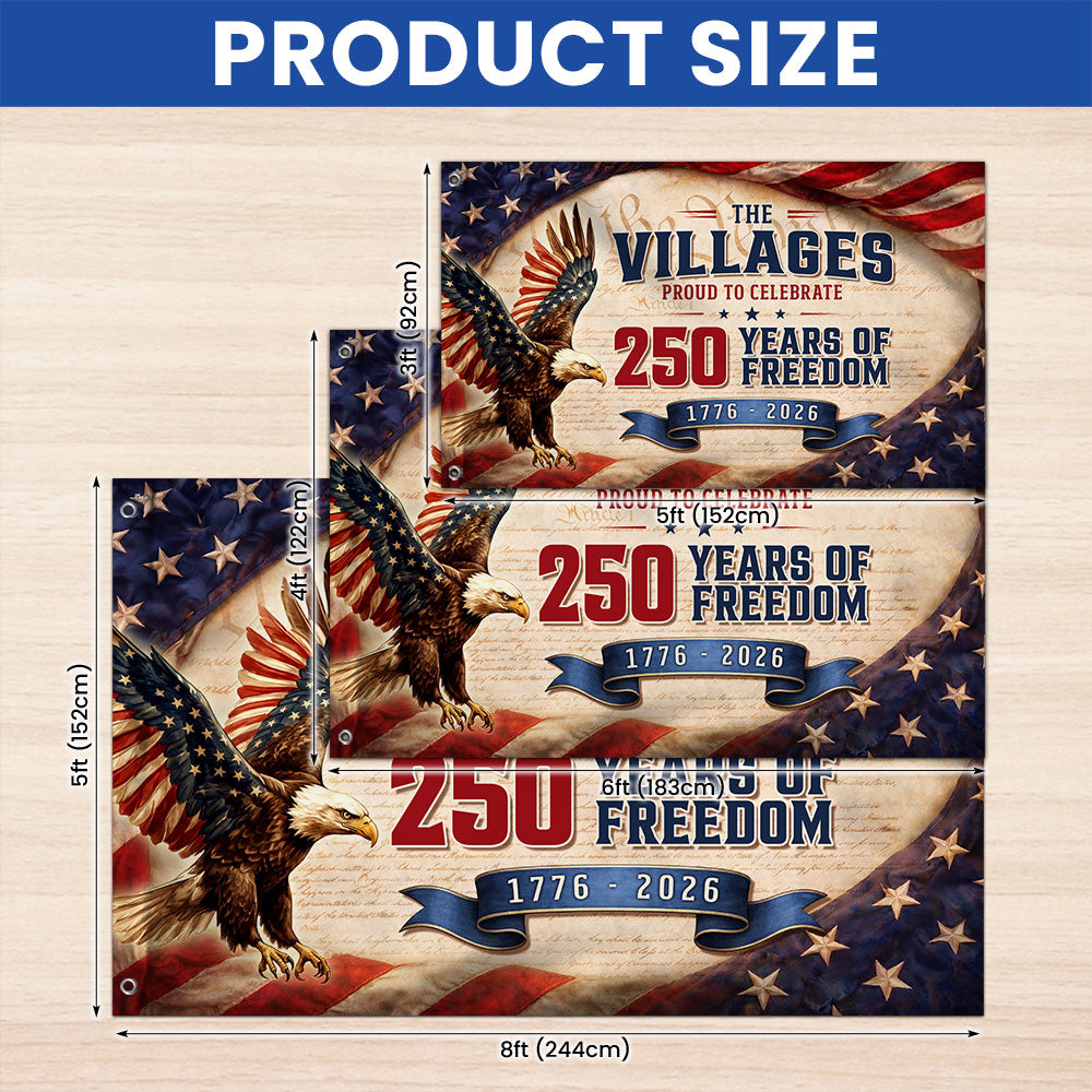 The Villages Community 250 Years Celebration Flag, Florida America 1776 2026 Grommet Flag